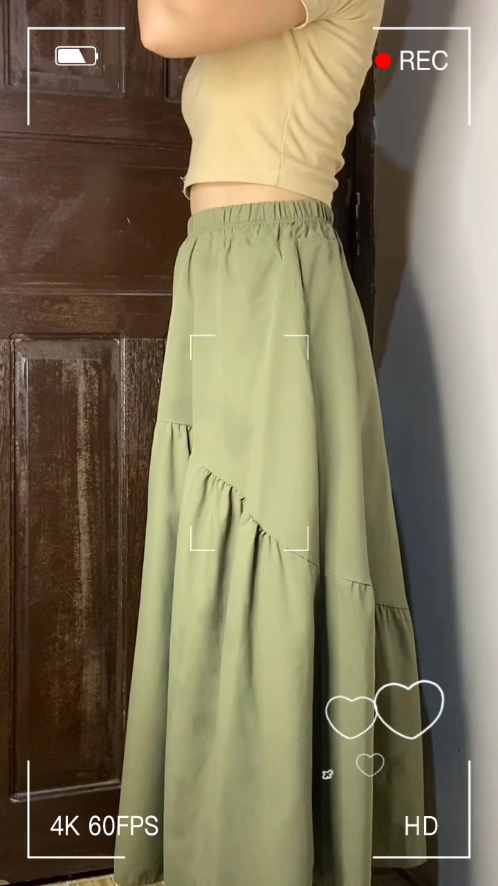 #Ugmikdo New Style Elastic Waist Pleated Stitching Long Skirt