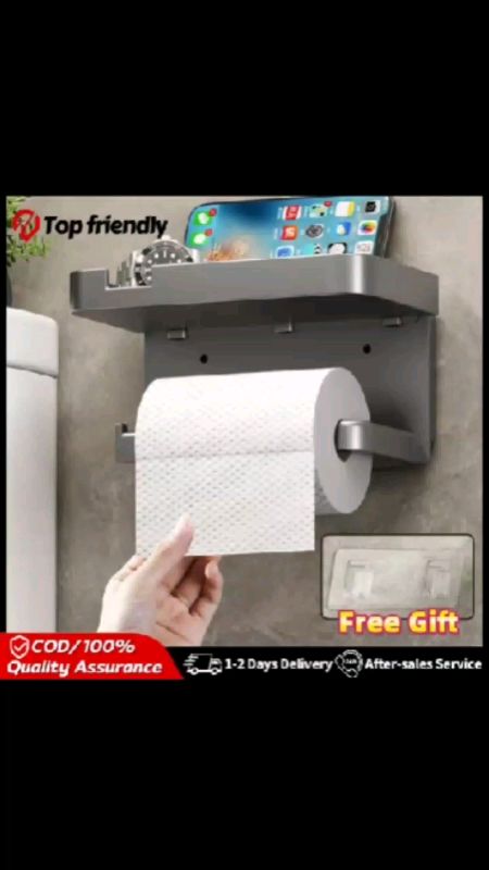 Punch-free Toilet Double-Layer Storage Roll Paper Rack Multi-Functional Wall Mount Paper Towel Rack#fyp