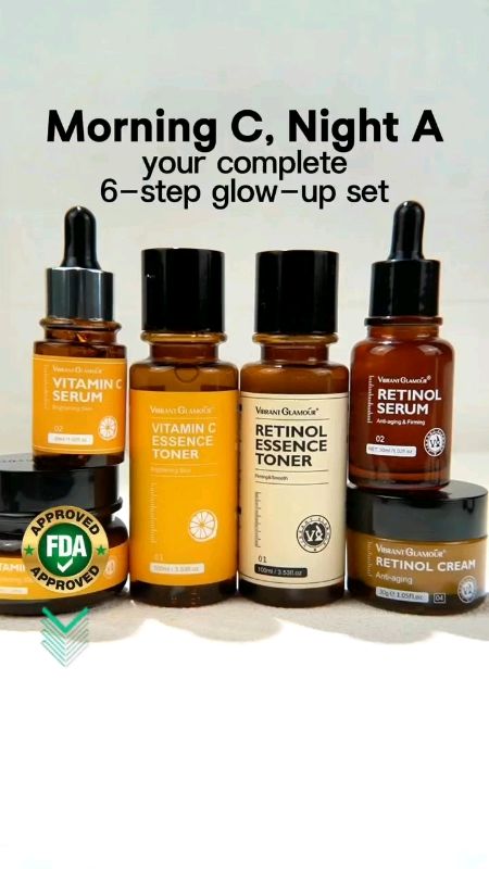 #VIBRANTGLAMOUR  Morning Vitamin C Night Retinol #FullSet Toner Essence Serum Face Cream #6pcs