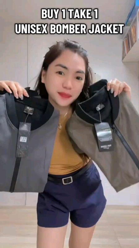BUY 1 TAKE 1 Bomber Jacket with Zipper Casual Korean Plain Trendy Tops For Unisex Motorcycle M-XXL
