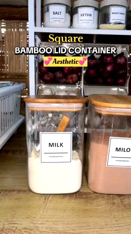#Square #type #Glass #Jar with #Airtight #Wooden #Bamboo #Lid #cover #Food #Organizer #Food #Storage #coffee #bean #containers