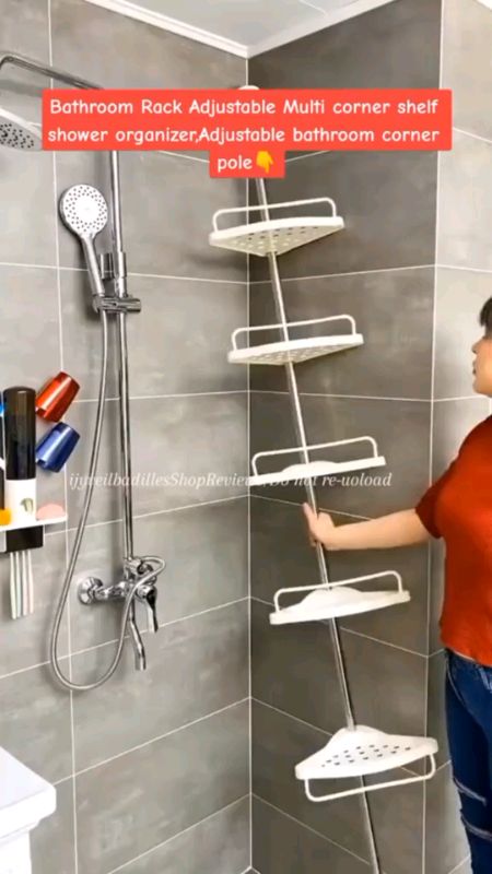 ￼Adjustable Bathroom Corner Pole Caddy Shower Organizer#organizer #bathroom