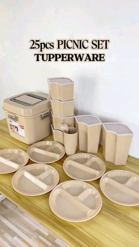 Nikko 25 in 1 picnic set with cutlery Divider plate and sealed storage container#picnicsetplate#setstoragecontainerplate#masmurasashoppee#fyp