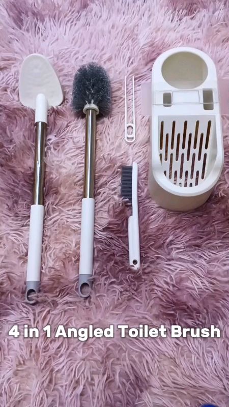 4 in 1 Angled #toiletbrush  Set Slim Squeegee Drip Proof Base High Efficiency #cleaningtools #bathroomcleaner  #MasMuraSaShopee