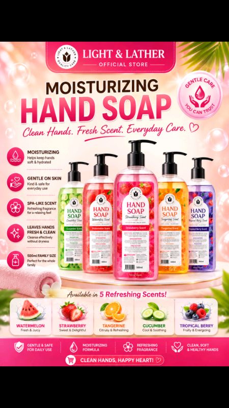 Moisturizing Hand Soap 500ml – Tangerine, Watermelon, Tropical Berry, Strawberry, Cucumber #handsoap #LightAndLather #smellsgood #MasMuraSaShopee #fyp