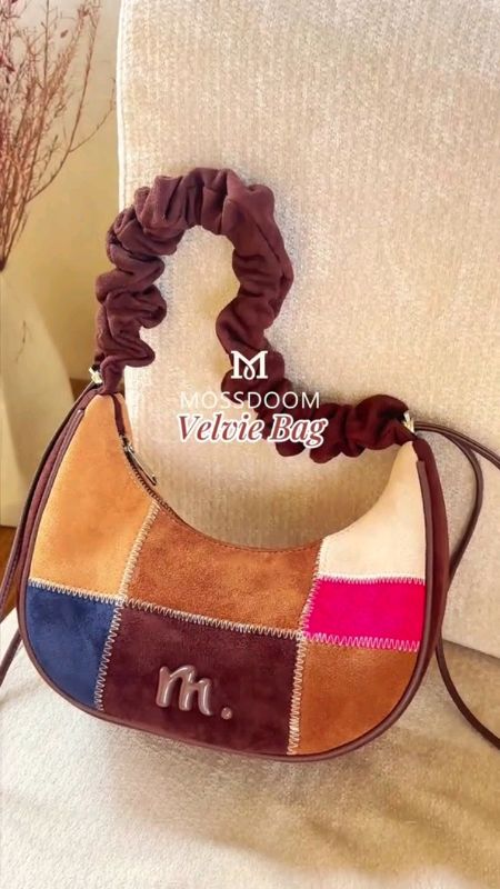 #MOSSDOOM Women's Bag Velvie Bag Colorblock All-match Multifunctional Retro Lightweight Pleated Adjustable Strap Suede Shoulder Bag Cross#fyp
