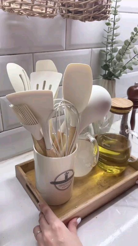 KIRA Silicone Kitchen Utensils Set 12pcs Wooden Handle #kirautensils #kirakitchenutensils #kitchenutensils #woodenutensils #msashop