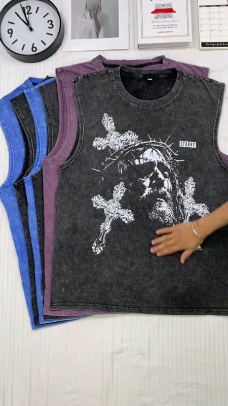 [COD] Anime Print Muscle Tank Top Retro Sports Loose Fit Big Size Short Sleeve Summer Shirt Y2K Top