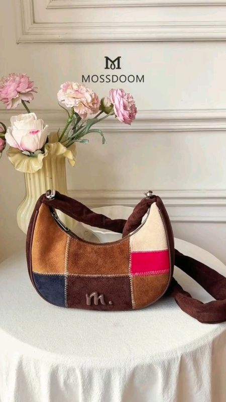 #MOSSDOOM Women's Bag Velvie Bag Colorblock All-match Multifunctional Retro Lightweight Pleated Adjustable Strap Suede Shoulder Bag Cross#fyp