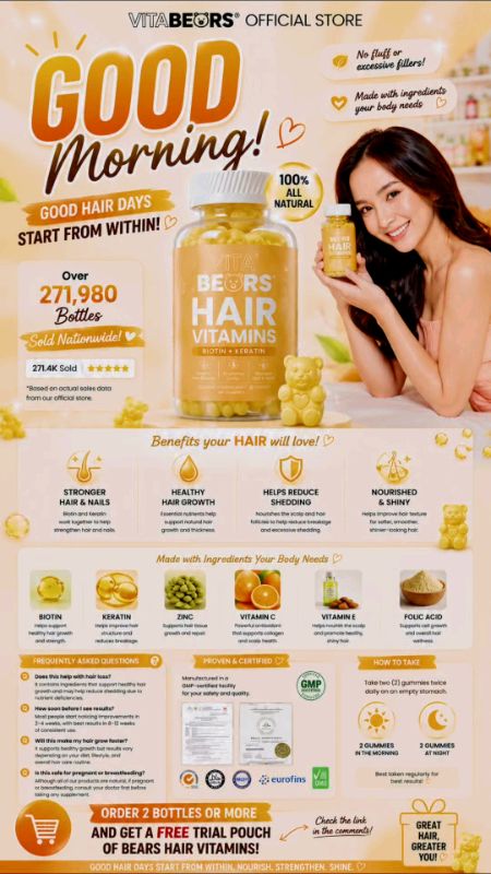 Vitabears Biotin Supplement Gummies | Hair Growth Hair Skin Nails with Inositol and Folic Acid #hairvitamins #nailvitamins #vitabear #MasMuraSaShopee