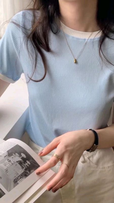 Check out Angelcity Contrast Binding Round Neck Tee Full Length T Shirt For Women Tops Korean Fashion at 78% off! ₱59 - ₱65 only. Get it on Shopee now