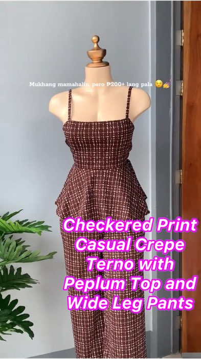 Checkered Print Casual Crepe Terno with Peplum Top and Wide Leg Pants #terno #trending #fyp #MasMuraSaShopee #FreeCoinsInShopeeVideo #HugotSaShopee