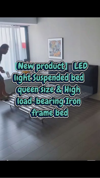 LED light Suspended bed queen size & High load-bearing Iron frame bed #FloatingBedFrame #IronBedFrame