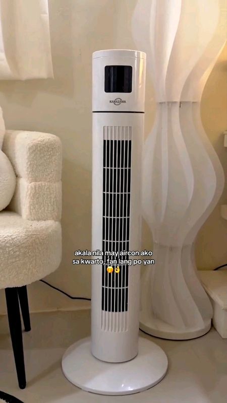 Upgrade your room! Minimalist Tower Fan na ganda ng airflow + may temp display pa! Tahimik gamitin, tipid sa kuryente. #towerfan #fyp #shopeefinds
