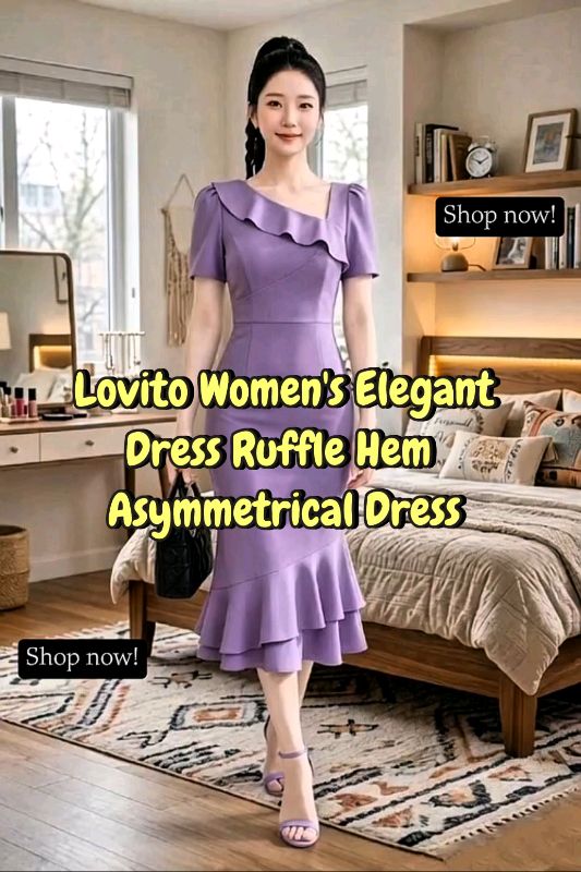 Lovito Women's Elegant Asymmetrical Ruffle Dress#lovito#lovitodress#dress#dressforwomen#formaldress#weddingdress#purpledress#Fashion#Outfit#women#fyp