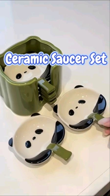 Ceramic Saucer Set #MasMuraSaShopee #fyp #ceramic #saucer #set #Kitchen #kitchenfinds #trending #viral #budol #finds #budolfinds #cute #panda