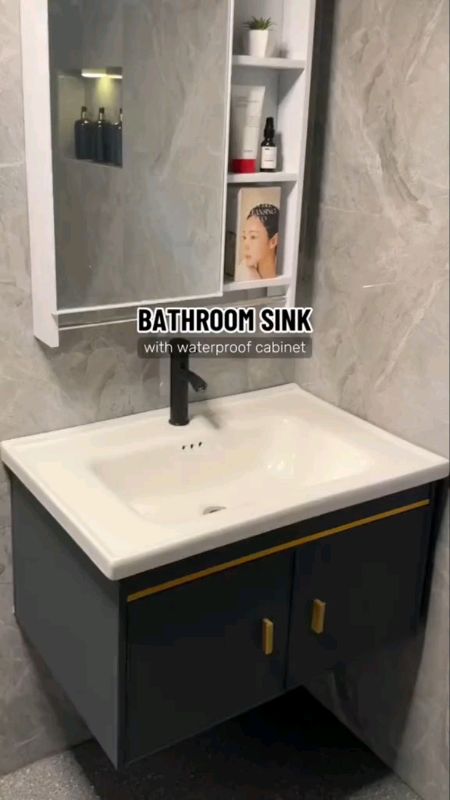Aluminum Bathroom Cabinet With Mirror Light Lavatory Sink Set Bathroom Sink With Cabinet Wash Basin
