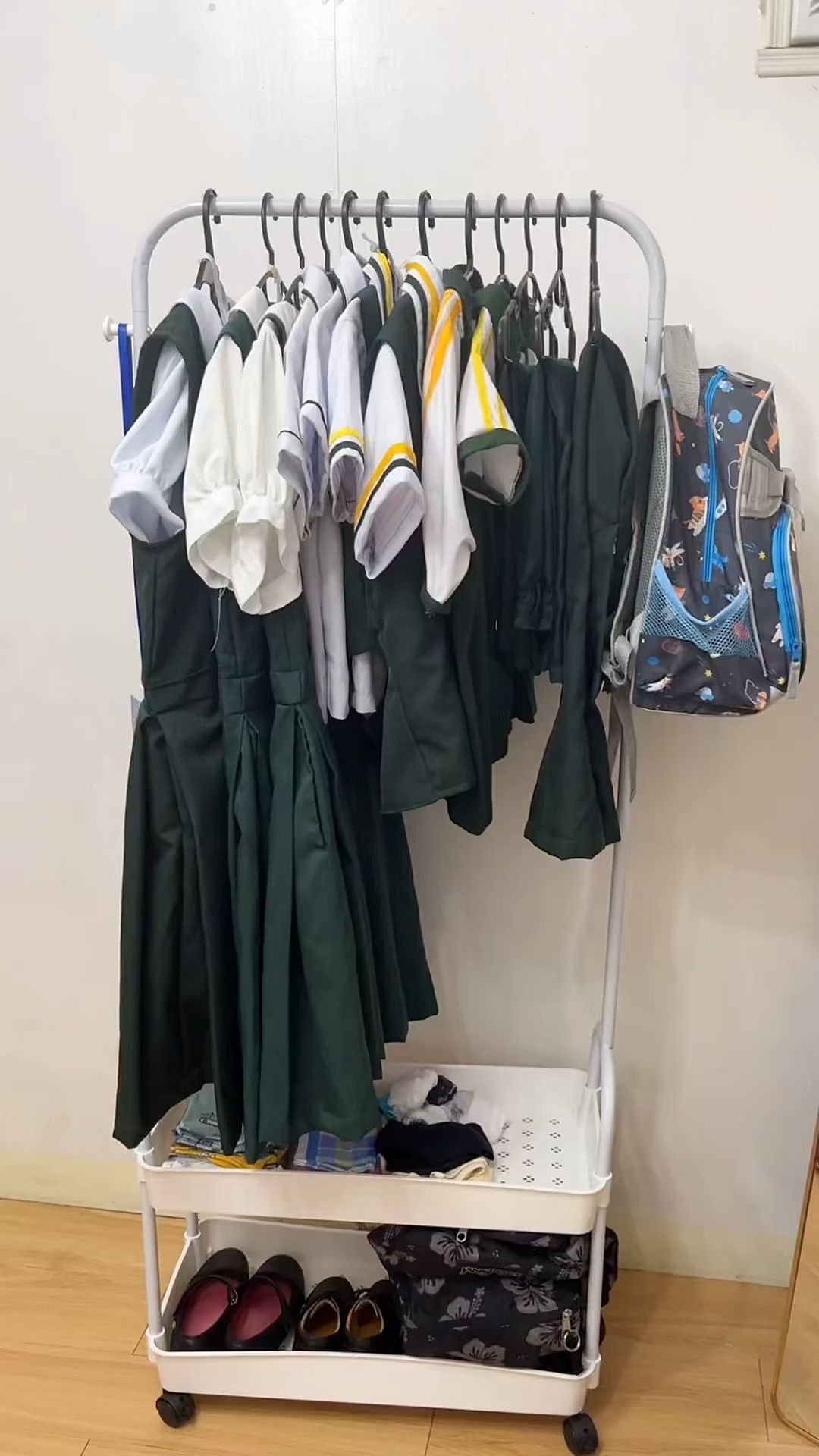 2 Layers Clothes Rack Clothes Hanger Rack Removable Organizer Bottom Tray Storage Trolley Cart