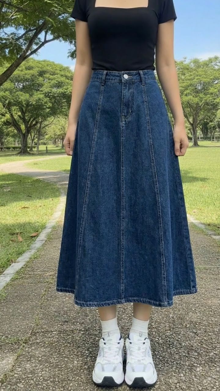 #skirt #denimmaxiskirt #navyblue #Fashion #OOTD #elasticband