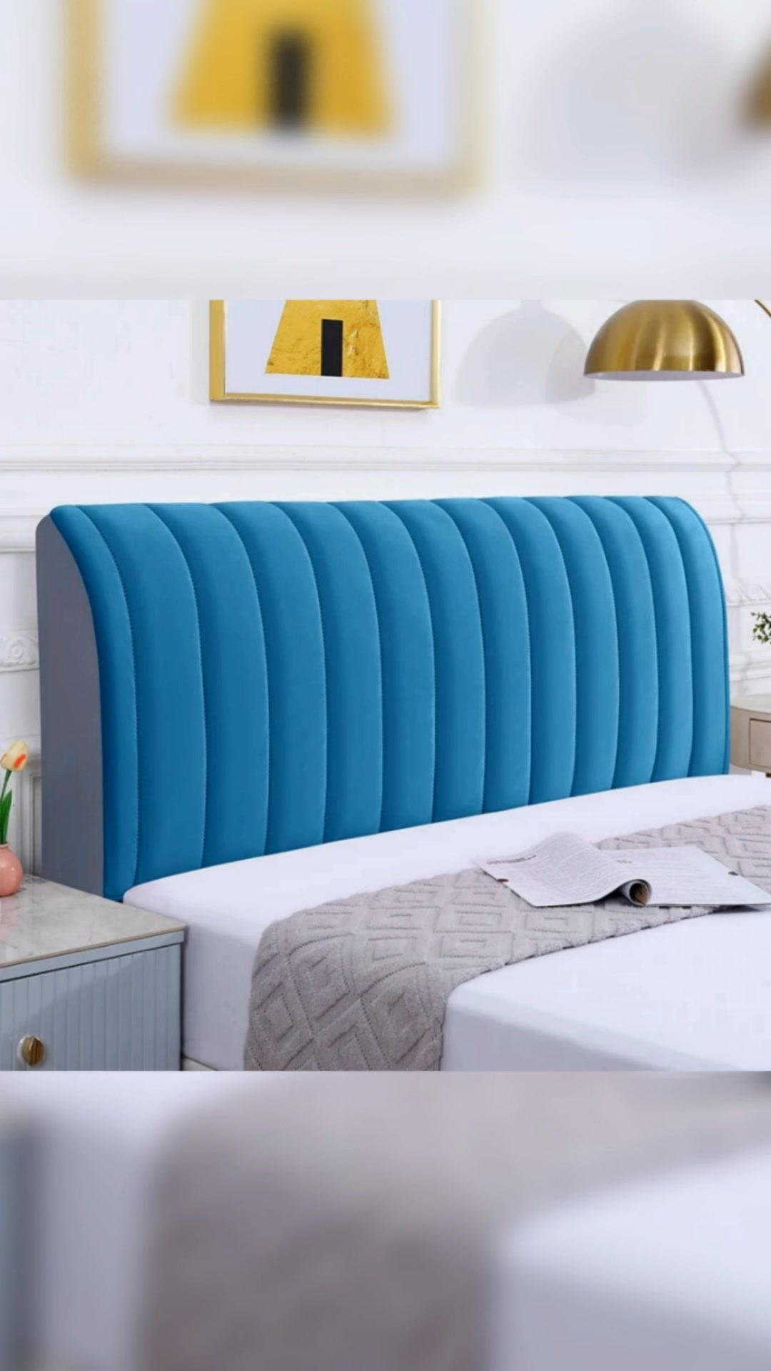 All-in-one Soft Smooth Quilted Head Cover Solid Color Thicken Velvet Headboard Cover Bed Back Dust Protector #headcover #headboard