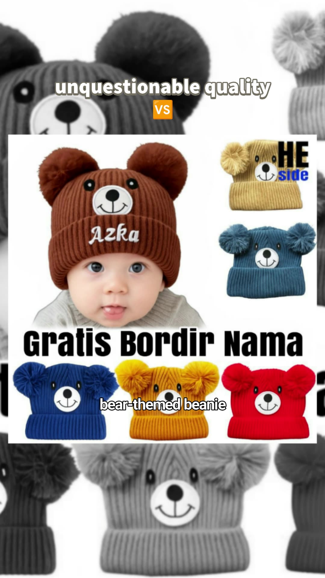 Bear Character Baby Knitted Beanie with Free Custom Name #FreeCoinsInShopeeVideo #MasMuraSaShopee #babyknittedbeanie #babyhat #bearbabyhat